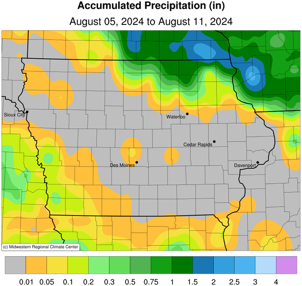 Average precipitation in Iowa between September 9-15, 2019