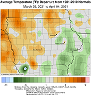 Temperature departure map of Iowa